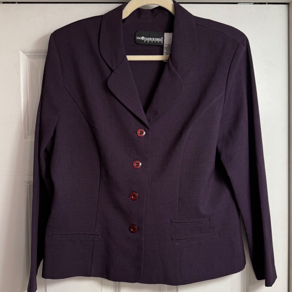 Sag Harbor Dress Petite Dark Purple 4-Button Blazer Suit Jacket Size 14P